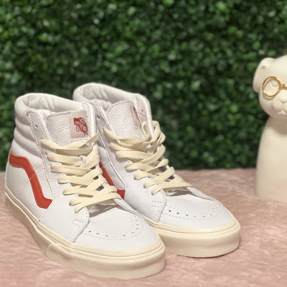 Vans SK8-Mid Stylish Lightweight Mid-Top Skate Shoes Unisex White Red size 7.5